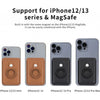 MagSafe card wallet with built-in AirTag pocket for iPhone 12/13 in brown and black colors.