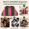 Multi-scenario organizer featuring striped knit storage bags for makeup, jigsaw puzzles, and chess pieces