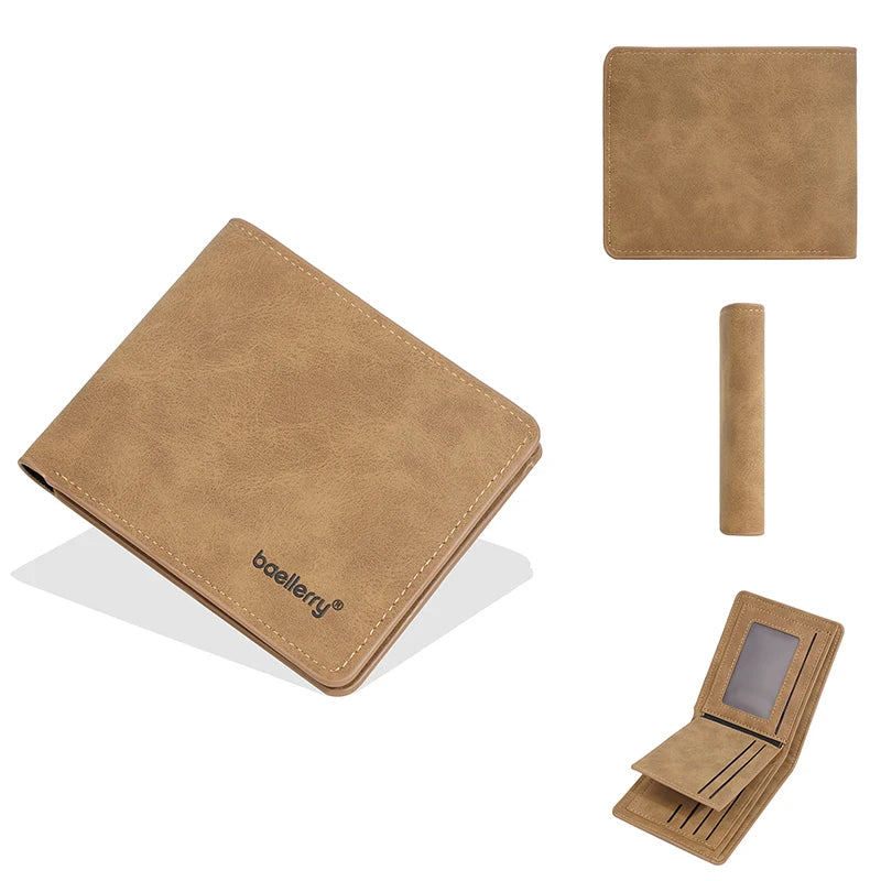 Portefeuille en cuir marron avec un clip de carte et un clip de carte séparé.