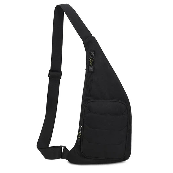 Black versatile crossbody sling bag designed for travel and outdoor adventures