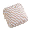 A beige and white striped multi-functional storage pouch with a zipper.