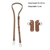 A set of brown leather adjustable strap lengths and metal hardware for mini bags.