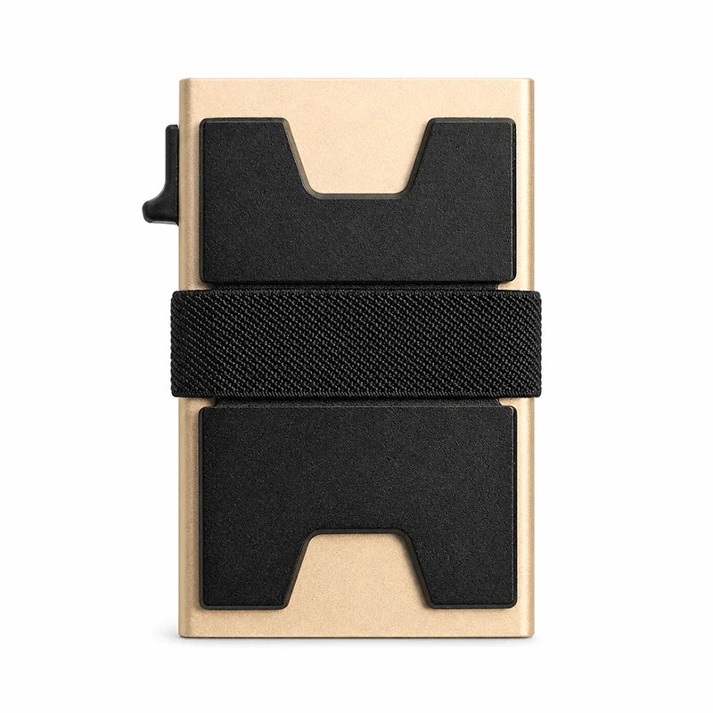 Porte-cartes anti-RFID minimaliste avec inserts de protection noir et beige.
