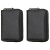 A black minimalist RFID blocking card wallet with a zipper pouch shown from the front.