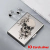 Silver slim card holder wallet featuring a detailed skull design and diamond-encrusted pins.