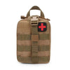 A brown tactical EDC first aid kit with a padded pouch and a prominent red cross symbol.