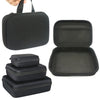 A black portable storage and travel organizer bag shown with an open top view and stacked versions.