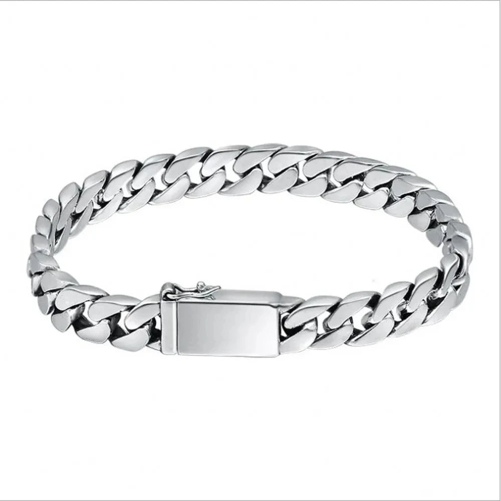 Sterling silver punk charm bracelet featuring a padlock clasp and a chain link design.