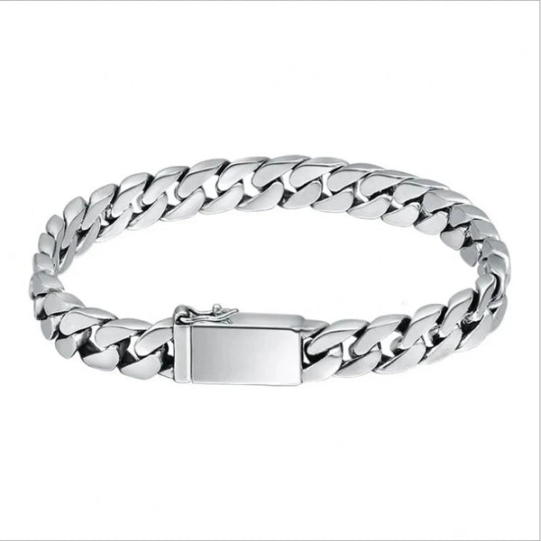 Sterling silver punk charm bracelet featuring a padlock clasp and a chain link design.