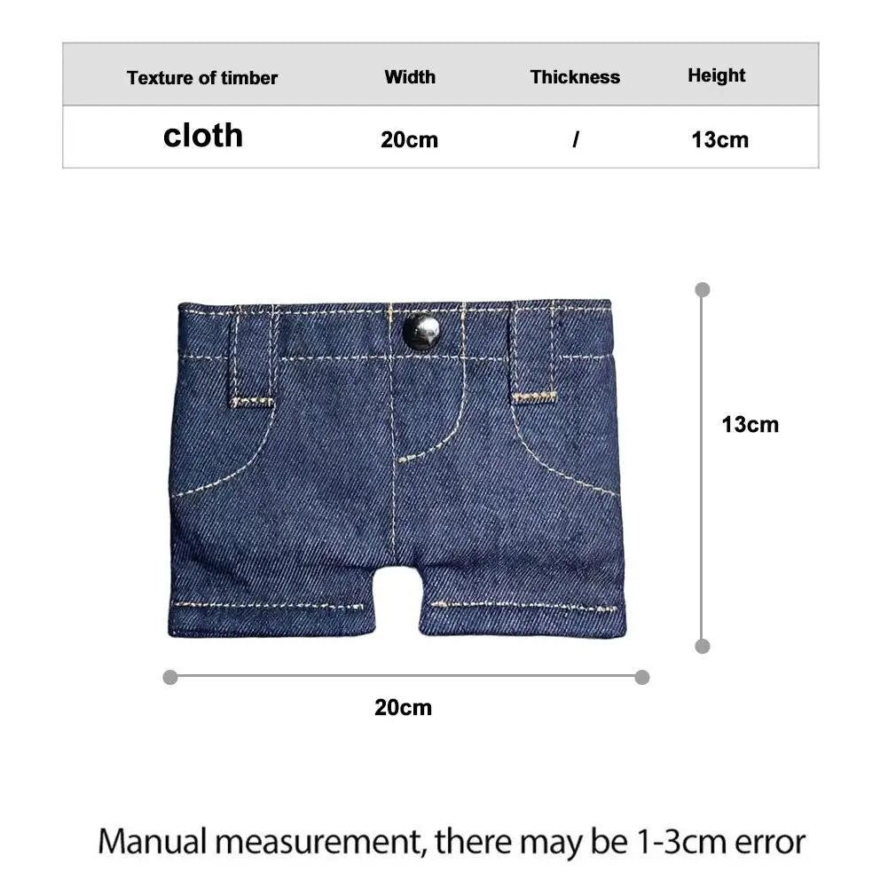 A close-up view of a folded mini denim wallet and card holder.