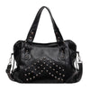 Black punk rivet leather tote bag with dark hardware