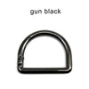 A black D-shape metal spring ring clasp used for bags and keychains.