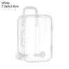 A clear plastic miniature doll suitcase with a handle and latches.