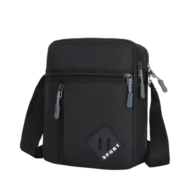 Black men's lightweight crossbody sling bag with a zippered compartment and adjustable strap.