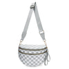 Hellgrabe karierte Crossbodytasche mit passendem Riemen.