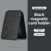 Porte-cartes magnétique noir pour iPhone avec texture de cuir.