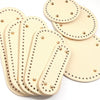 A set of light beige oval PU leather bag bases with pre-punched holes for crochet and knitting
