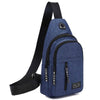 A dark blue men's versatile crossbody sling chest bag with black strap and zipper details.