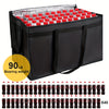 Black insulated food bag filled with 45 red silicone cups and a 90lb bearing weight