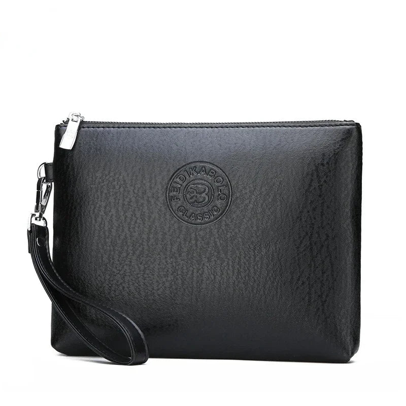 Black elegant PU leather men's clutch wallet with silver hardware