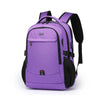 A purple men's premium laptop backpack with black straps and pockets.