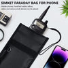 Sac Faraday noir pour téléphone et petits appareils, montré à côté d'un smartphone.