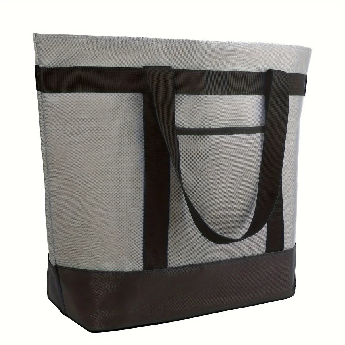 A gray heavy-duty insulated cooler bag with dark brown accents and straps.