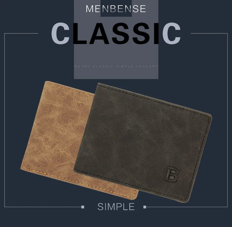 A dark brown leather wallet featuring a simple design and a debossed initial on the cover.