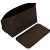 A pair of dark brown felt purse organizer inserts shown flat.