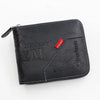 A black MenBense PU leather wallet with a coin pocket and card holder, shown from the top.