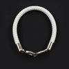 A white braided PU leather replacement bag strap with silver metal buckles.