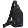 Black men's versatile crossbody sling chest bag with adjustable strap and zipper.