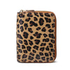 A brown leopard print PU leather compact wallet with a gold-toned zipper.