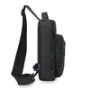 Black lightweight chest bag with a strap and an external phone pocket.