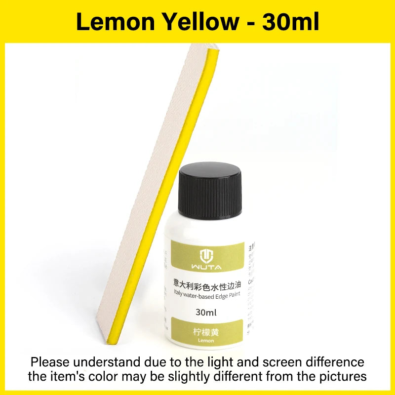Bouteille de peinture à bords de eau jaune citron 30ml à base d'huile avec bâton d'application jaune et blanc.