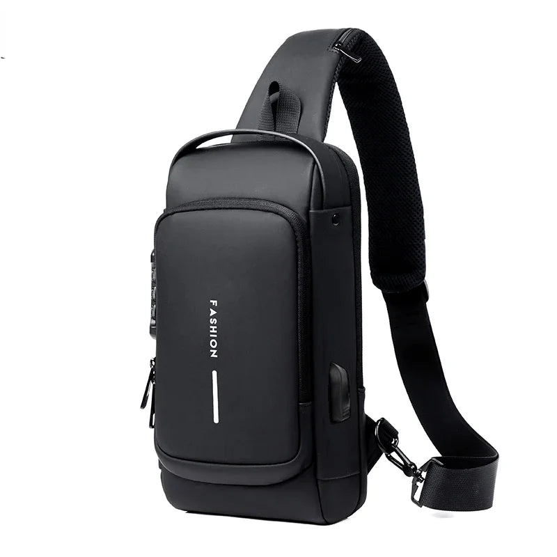 Schwarze Designer Anti-Diebstahl-Crossbody-Slingtasche mit verstellbarem Riemen