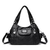 Schwarze Vintage-Soft-PU-Leder-Shoulderbag mit silberner Hardware