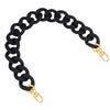Black acrylic chain strap with gold-tone hardware coiled into a flexible bracelet design