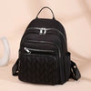 A black waterproof women's travel backpack with zippered compartments and quilted texture.