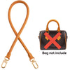 A tan leather replacement shoulder strap with gold hardware shown against a white background.
