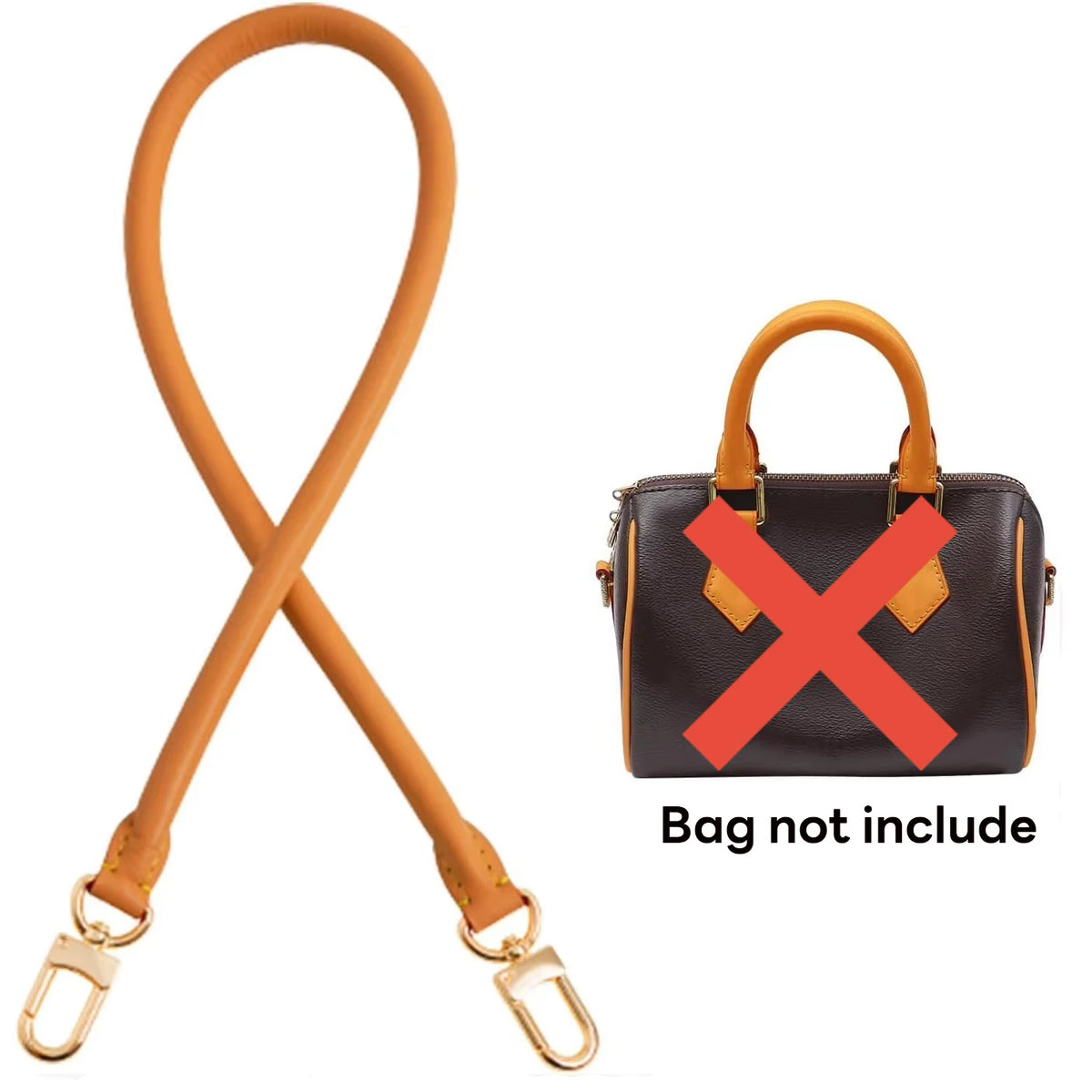 A tan leather replacement shoulder strap with gold hardware shown against a white background.