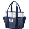 Navy mesh beach tote bag with white lining and handles