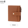 A brown women's RFID-blocking compact bifold zipper wallet.
