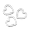 Three white heart-shaped metal spring clasps for DIY jewelry and keychains