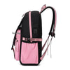 Schwarze und pinke Leinenschul-Rucksack-Set mit verstellbaren Trägern und Taschen.