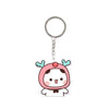 A pink and white cartoon character keychain charm with a silver ring.
