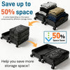 Black vacuum storage bags shown compressing clothing and items to save up to 50% space
