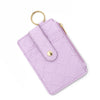 A light purple quilted PU leather card holder wallet with a gold bangle and tassel.