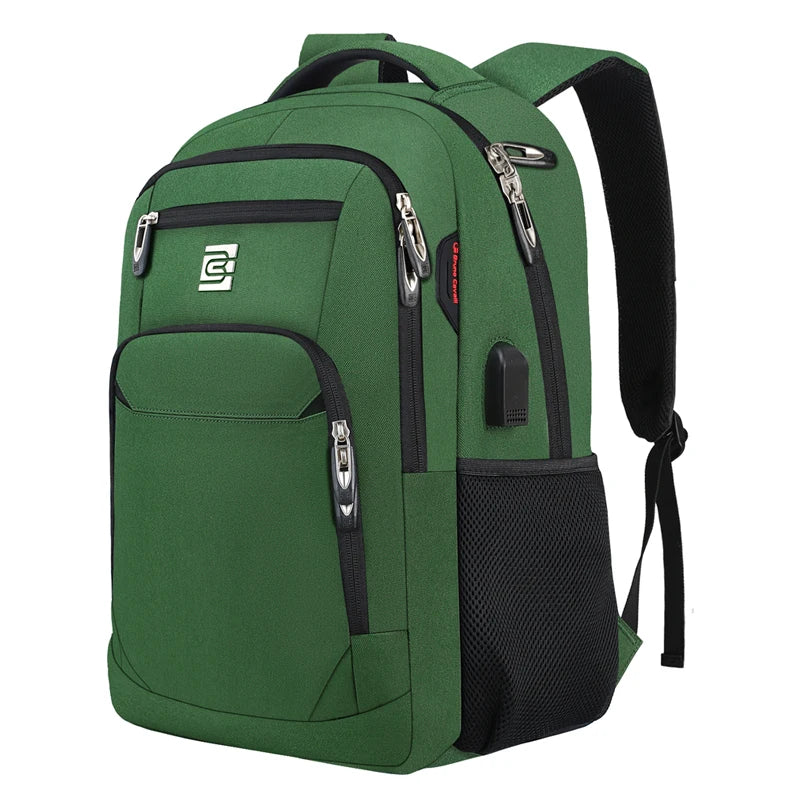 Dunkelgrابة robuster Laptop-Rucksack mit schwarzen Akzenten und Trägern.
