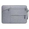 A gray premium waterproof laptop sleeve designed to protect a MacBook.